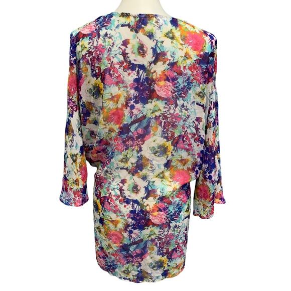 MOD Womens Medium Bright Floral Lightweight Flowy Front Tie Long Sleeve Coverup - Picture 5 of 6